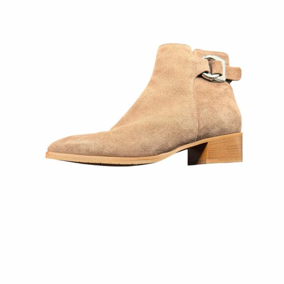 Aquatalia Faria Taupe Suede Buckle Ankle Boots 9.5 Waterproof Low Heel - Picture 8 of 11